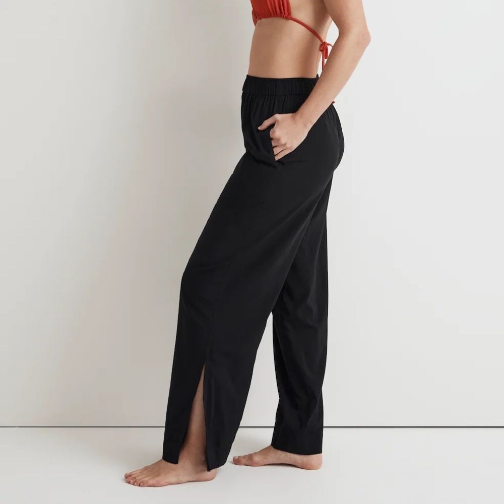 Madewell NWT Drawstring Wide Leg Pants Size XS Side Slit | Swim Coverup in Black